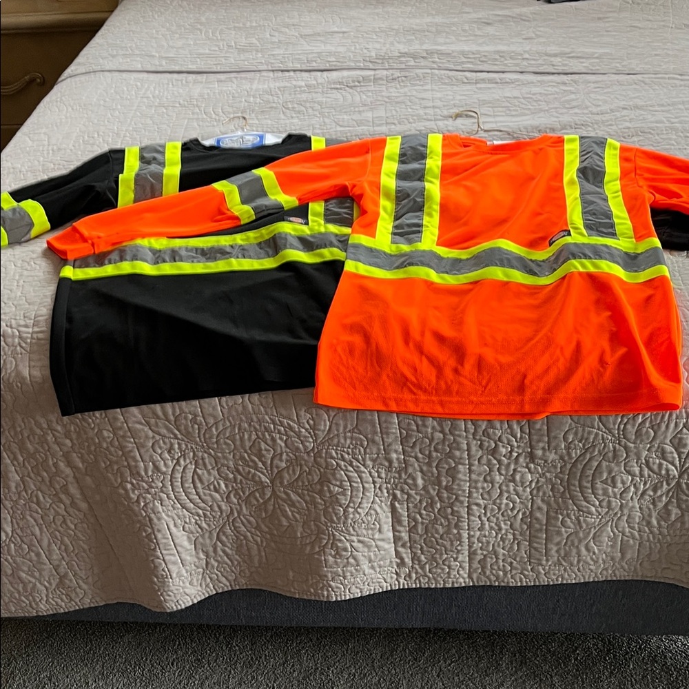 Dickies Mens Long Sleeve Safety Tee - Orange and Black High Viz.